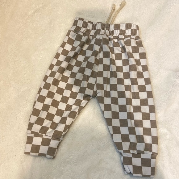Kids Checkered Joggers in Brown and White - Picture 2 of 3